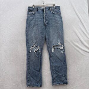 Agolde Jeans Womens 31 (34x29) Blue 90s Pinch Straight Leg High Rise Distressed